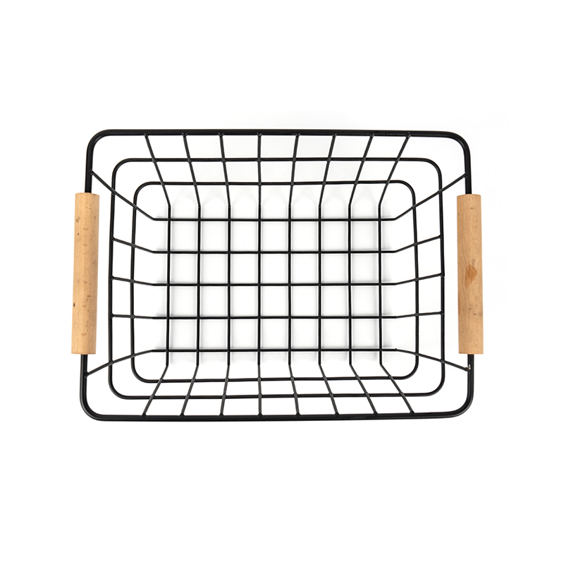 Mutfak ve Kiler için Ahşap Saplı Tel Saklama Sepetleri