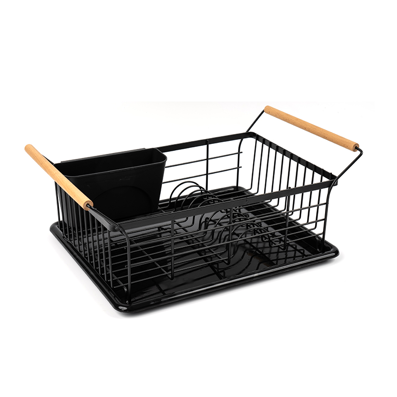 Ahşap saplı bir kase ve tabak kurutma rafı