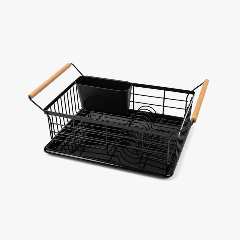 Ahşap saplı bir kase ve tabak kurutma rafı