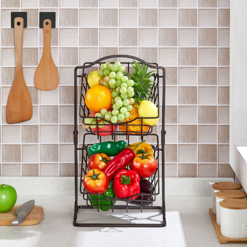 Mutfak Tezgahı için 2 Katlı Metal Meyve Sepeti