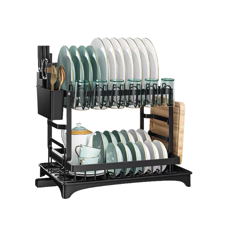 2 Katlı Paslanmaz Çelik Bulaşık Kurutma Rafı Drenaj Panelli